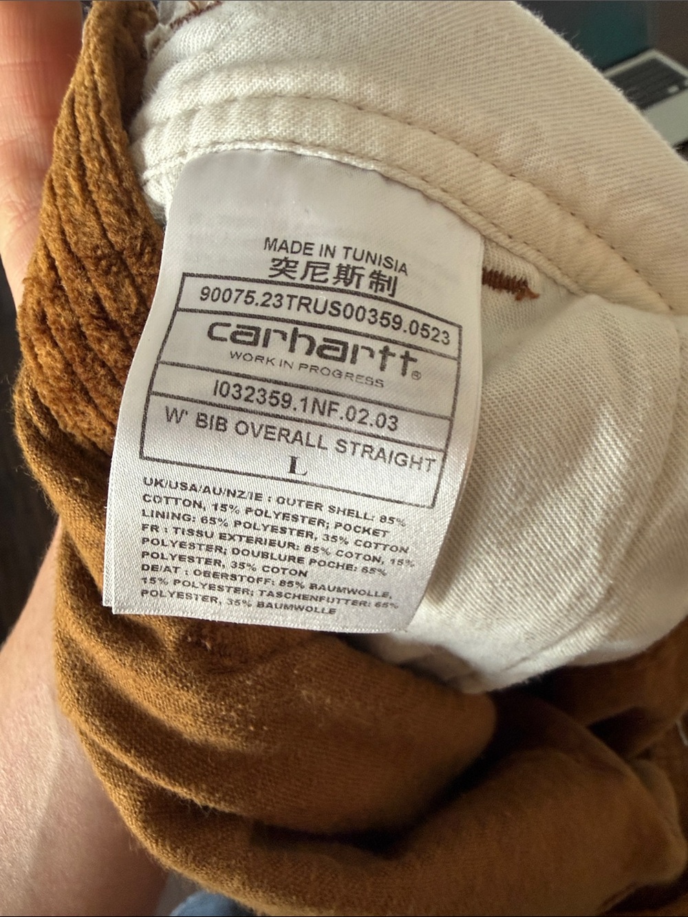 Carhartt Brown Women’s Corduroy Bib Straight Overalls - Picture 10 of 10
